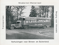 710336 Reclamekaart van H. van de Kuil, Verhuizingen voor Binnen- en Buitenland, [Hessenweg 100] te De Bilt. Met een ...